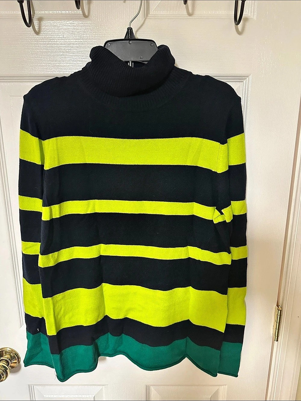 INC International Concepts Striped Turtleneck Sweater in Black & Green Size